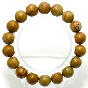 Bamboo Jasper Smooth Round Gemstone Bead Bracelet 10mm, NEW